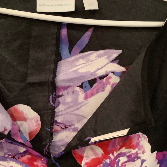 New York & Company Black Dress with Purple and Pink Floral Design - Picture 4 of 5